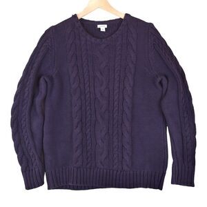 Vintage LL Bean Sweater Cotton Cable Knit Fisherman Plum Purple Womens XL